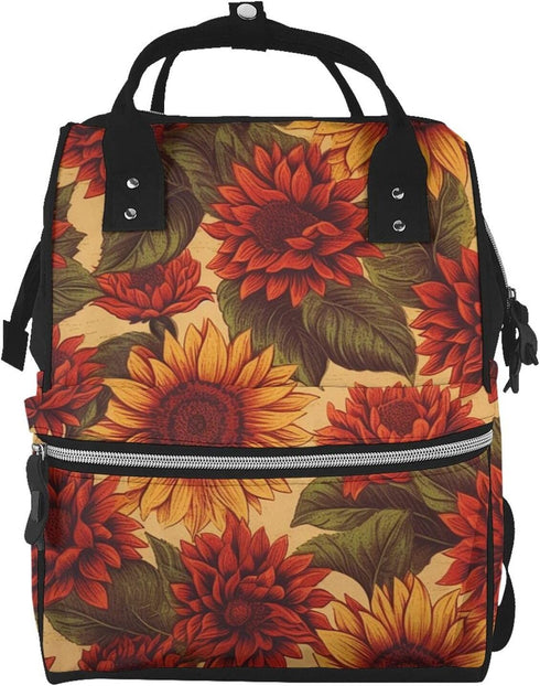 DWVTSLH Red Sunflower Diaper Bag Backpack Multifunction Nappy Bags Waterproof Mummy Backpack Large