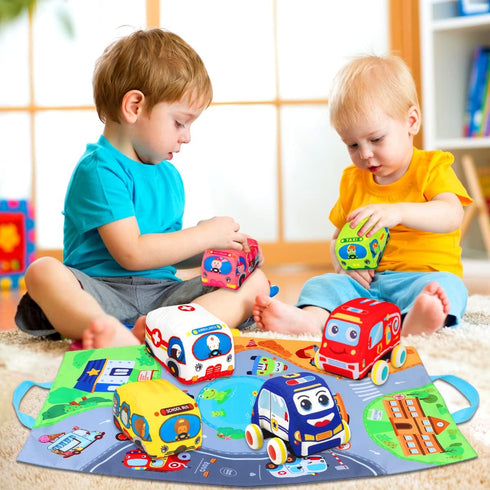 Baby Toys 6 to 12 Months, Soft Car Toys with Playmat Storage Bag, Toddler Toys for 1-2 Year Olds