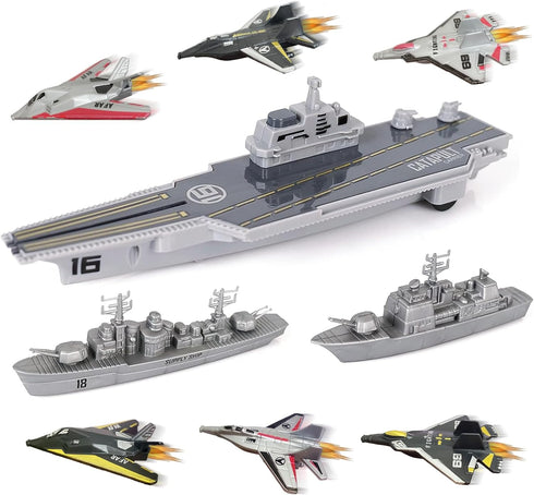 WASK Army Toys for Boys - Military Aircraft Carrier Toys Set with Battleship, Fighter Jets, Cool Toys for Girls