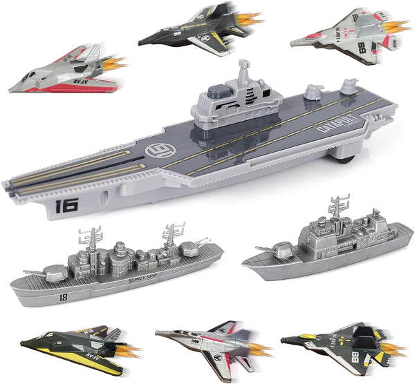 WASK Army Toys for Boys - Military Aircraft Carrier Toys Set with Battleship, Fighter Jets, Cool Toys for Girls