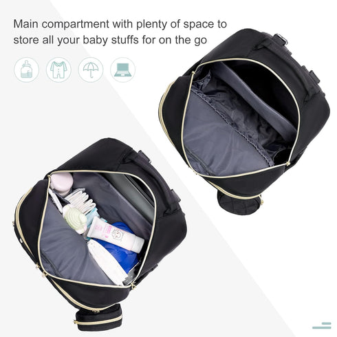 Backpack, Lozenge-Black LOVEVOOK Diaper Bag Quilted Baby Bag with Changing Pad & Pacifier Holder, Waterproof Travel