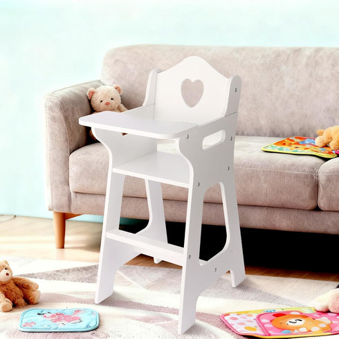 PHOKID 18 Inch 3+, 18" Doll High Chair for Pretend Play - Wooden Doll Furniture with Safety Belt, Footrest & Flower