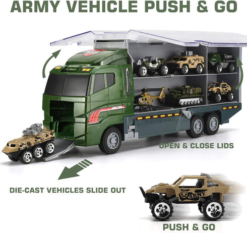 26 Set(2 1), Pcs Military Truck with Soldier Men in Mini Die-cast Battle Car in Carrier Truck, Army Toy Double Side