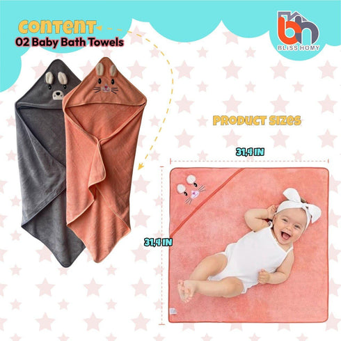 BLISS HOMY 2 pack Hooded Bath Towel for Toddlers Soft & Absorbent Kids Towel Large Hooded Baby Towel for Boys & Girls