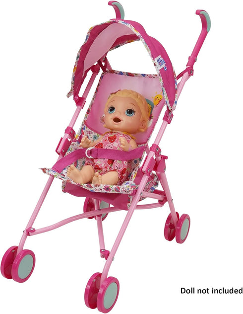 Baby Alive Doll Stroller, Pink & Rainbow, Fits Dolls Up to 24", with Canopy & Storage Basket for Kids