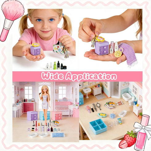 72Pcs Set Backpack Dollhouse Mini Jewelry Storage Case Handbag Towel Cosmetic Bathroom Acessories Toothbrush Shampoo