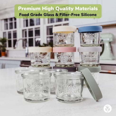 WeeSprout Glass Baby Food Storage Jars w/Lids, 12 Pack Set, 4 oz, Reusable Small Containers for Snack, Puree, Breast