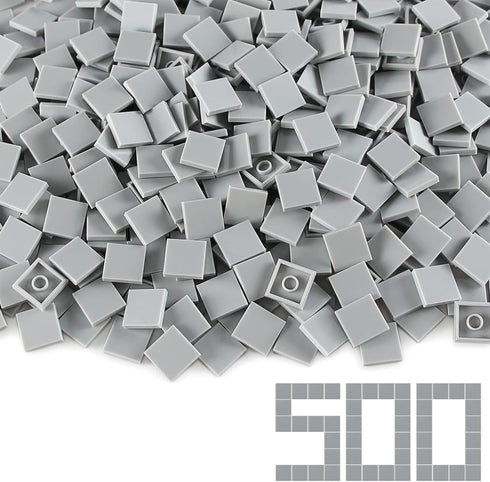 Light Bluish Gray 2×2 Tile, 500 Parts and Pieces Flat MOC Bricks, Bulk Building Blocks for Major Brands