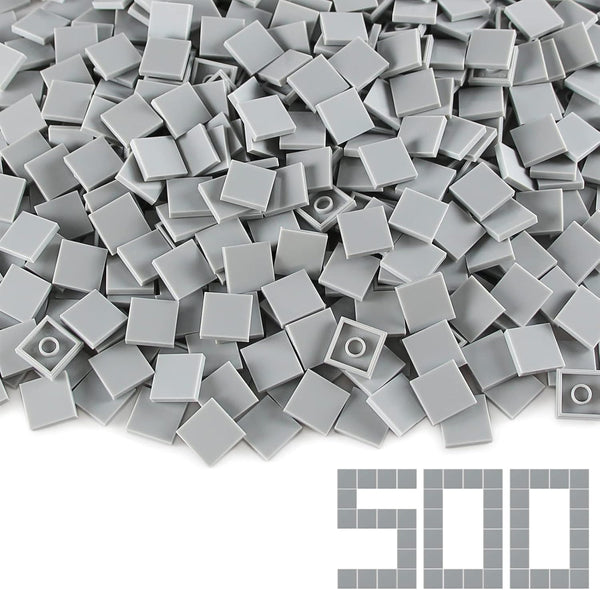 Light Bluish Gray 2×2 Tile, 500 Parts and Pieces Flat MOC Bricks, Bulk Building Blocks for Major Brands