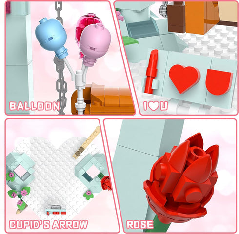 Nubee Sets 8+ Valentines Brown Bear Building Toys Compatible for Lego, Cute Swing Bears Building with Heart, Flowers, I