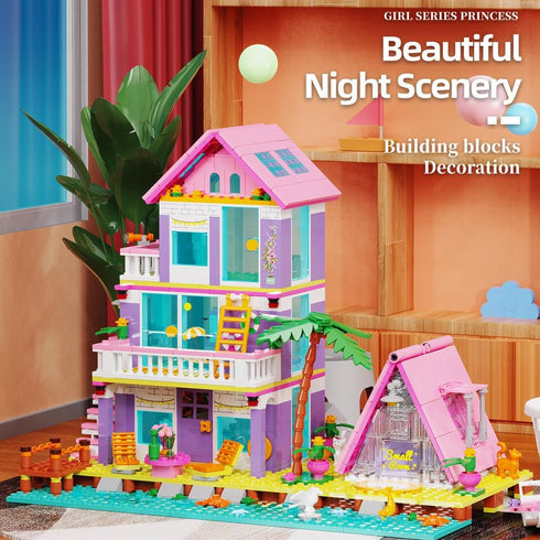 8+, Set 791pcs MindBox Girl Beach House Building Blocks Toys for Girls Age Seaside Villa Friends Building with Light