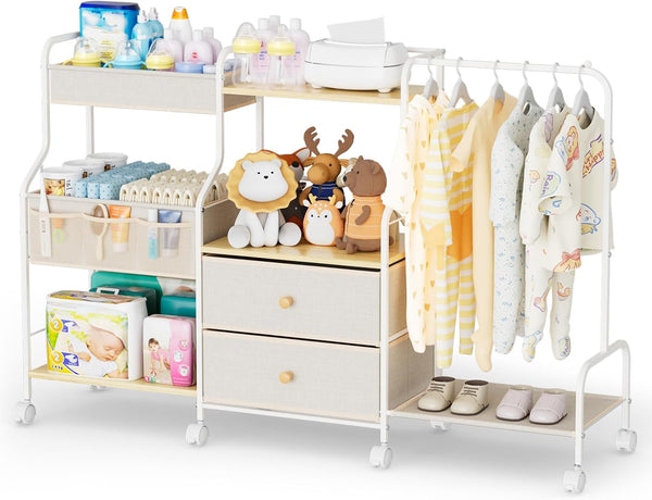 BBLIKE Diaper Caddy Organizer with Hanging Rack - 3 Tier Rolling Utility