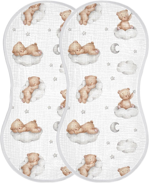Muslin Burp Cloths Bears Clouds Baby Bibs, Absorbent & Soft 22*11IN, 2 Pack for Baby Girl Boys