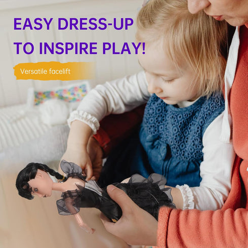 11.5 inch Black Doll with Gift Box, Black Dress, High Heels, and Hair, Perfect Gift for Girls & Fans