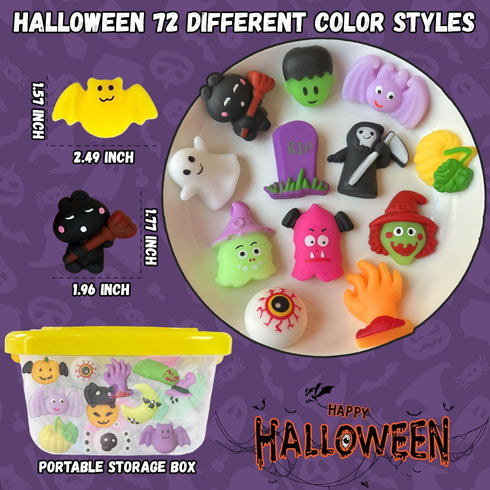 UUSYCUN 72PCS Halloween Mochi Squishy Toys, Squishy Party Favors for Kids, Kawaii Squishies Fidget Toys, Mini Mochis