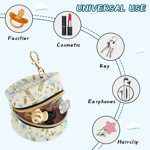 PYBUG Wildflowers Round Pacifier Storage Case, Polyester & TPU Lined with Hook Buckle, Pacifier Container Box for Baby