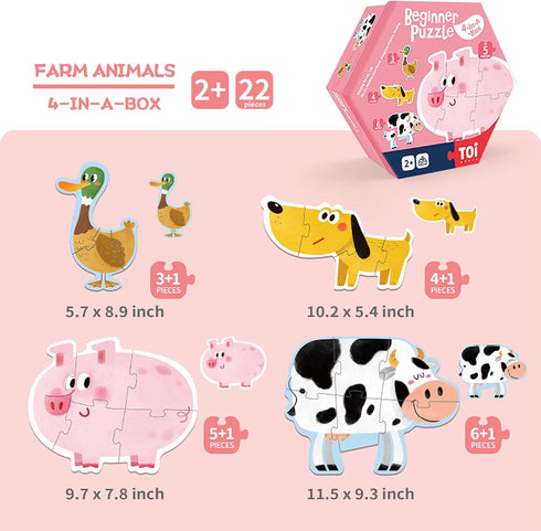 TOI Large Piece Toddler Jigsaw Puzzles, Animal Shaped Big Puzzles for Kids 2-3 Years, Preschool Learning, Farm Animals