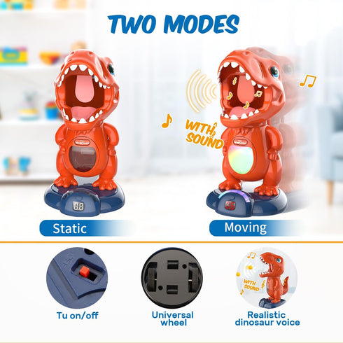Movable Dinosaur Shooting Toys for Kids with 2 Air Pump Guns, LED & Sound, 48 Foam Balls for Target Practice
