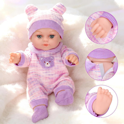 XFEYUE 12'' Backpack Backpack, 3+ Baby Doll with Bear Pattern in Gift Box,Including Clothes Accessories, Baby Bottle