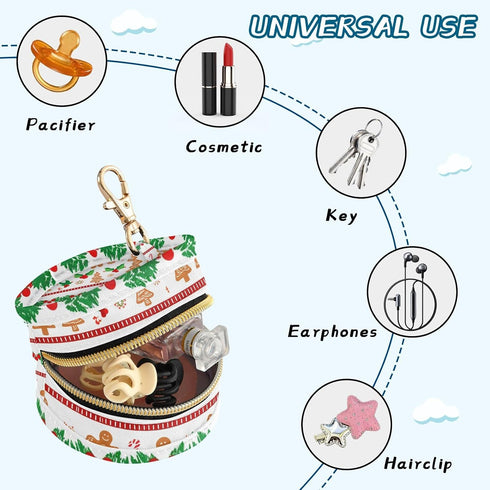 Christmas Gingerbread Round Pacifier Storage Case with Zipper, Portable Pacifier Case for Travel, Diaper Bag & Purse