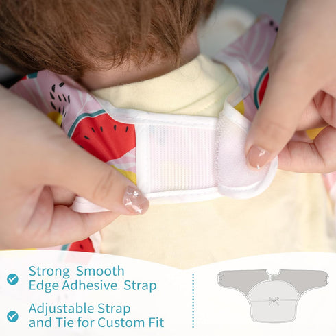 3 Pcs Long Sleeved Bib Set, Baby Waterproof Bibs with Pocket Bundle, Toddler Bib with Sleeves (6-24 Months)