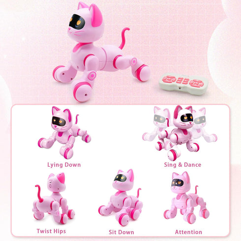 Ysityum Programmable 3+ Remote Control Robot Cat Toy - RC Robotic Cat for Kids, Interactive Smart Robot Pet with Light