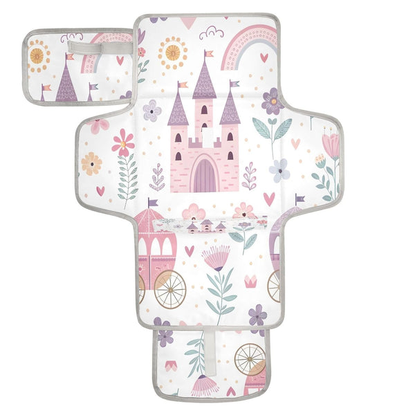 WELLDAY Princess Castle Pink Portable Diaper Changing Pad - Waterproof Foldable Baby Diaper