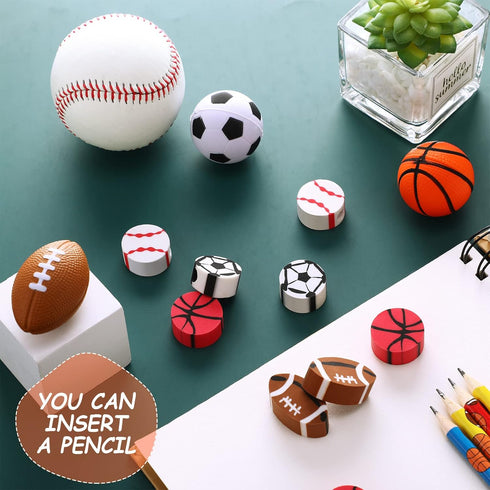 32 Pieces Sport Erasers for Basketball, Soccer, Football, Baseball - Fun Kids Sports Ball Erasers for Party Favors