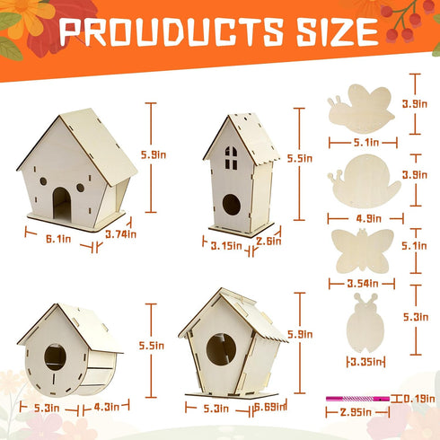8 Pack 4-8 8-12, 3+ Summer DoodleDoo Bird House & Wind Chime Kits, Buildable Birdhouse DIY Crafts for Kids Ages Arts