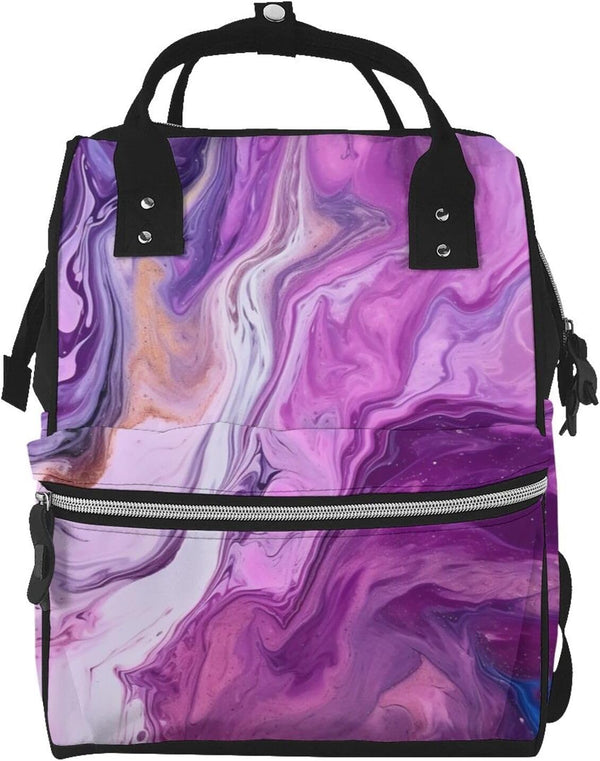 FHEDVBN Marble Purple Colorful Diaper Bag Backpack for Women Multifunction Waterproof Mummy Backpacks