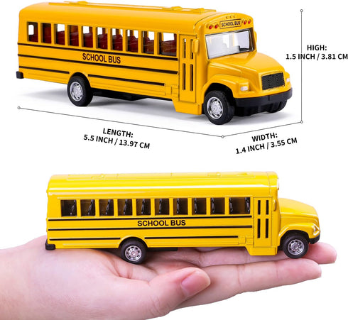 TYMXGHF 2 Pack 5.5'' Pull Back School Bus - Die-cast Metal Toy Vehicles in Bright Yellow for Kids