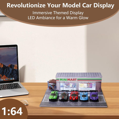 ZAWALUD 1/64 Model Car Display Shop Case for Adults, Premium in-House-Design Scale Diecast Parking Garage for Toy Cars