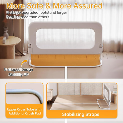48in Baby Bed Guard Rail for Toddler - Adjustable Heights, Swing Down Bedrail, Extra Tall Child Safety Side Railing