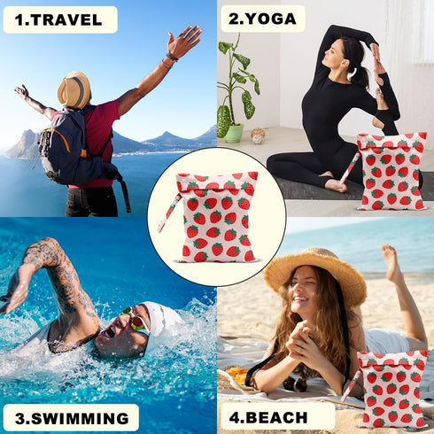 CQM Summer 12x10 Inch, Fruits Wet Bags Strawberry Waterproof Travel Laundry Bags, Reusable Wet Dry Bag for Swimsuit
