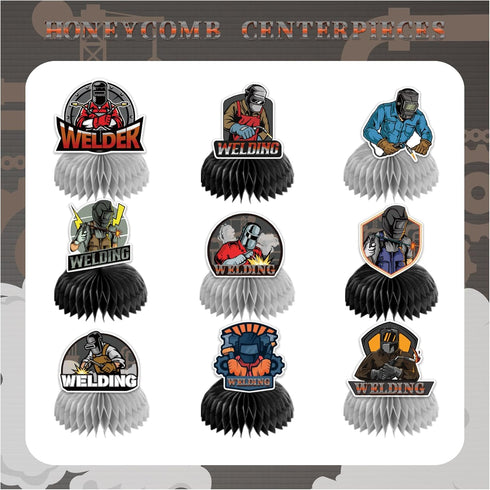 9 PCS Electric Welding Honeycomb Centerpieces - Table Decorations for Electric Welder Birthday Party