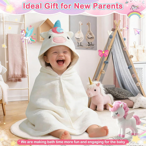 4 Set, 1 3 32x32 inch Flasoo PCS Baby Towels Soft Absorbent Baby Hooded Bath Towel, Baby Towel and Baby Washcloths