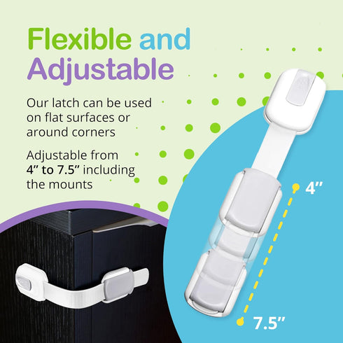 Adjustable & Reusable Child Safety Cabinet Locks & Latches, Baby Proofing, Pack of 6, Silver - Wonderkid