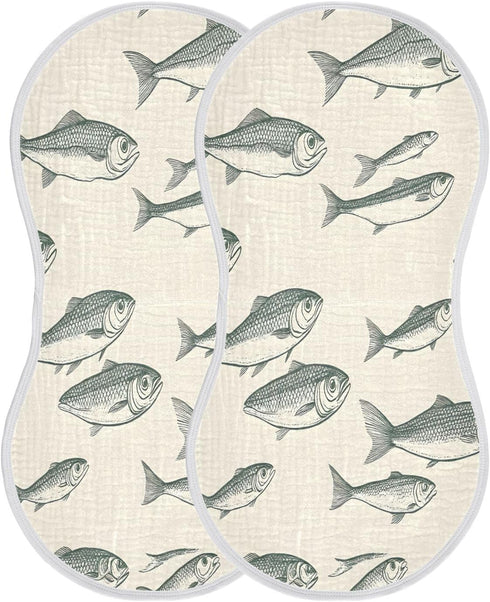 YEGAME Muslin Baby Burp Cloths Set of 2 -Fish Super Absorbent Cotton Burping