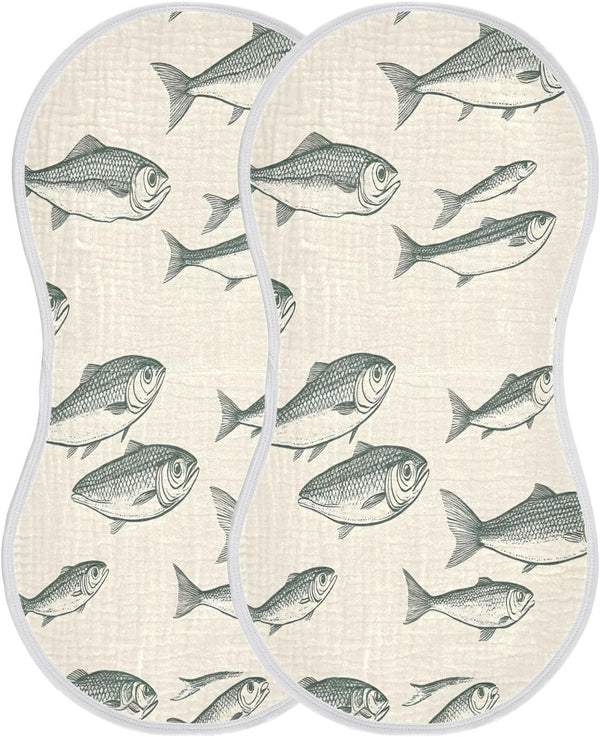 YEGAME Muslin Baby Burp Cloths Set of 2 -Fish Super Absorbent Cotton Burping