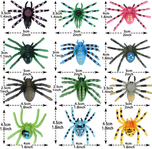 FLORMOON Realistic Animal Figures, 12 Pieces Plastic Halloween Spider Toys for Kids, Educational Learning Birthday Gift