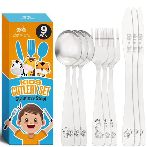 Kids and Toddler Utensils Silverware Set – 9-Piece Toddler Silverware, Includes 3 Forks, 3 Spoons, 3 Knives
