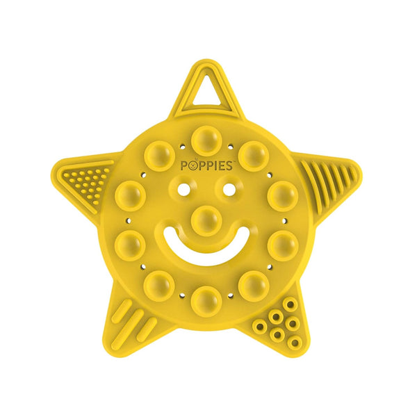 POPPIES Smiley The Star Silicone Suction Cup Teether, BPA-FREE, Sensory Bath Toy (Yellow)