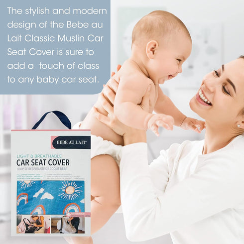 Bebe au Lait Classic Muslin Car Seat Cover -Perfect Baby Car Seat Covers for Babies, Car Seat Canopy, Unisex Baby Car