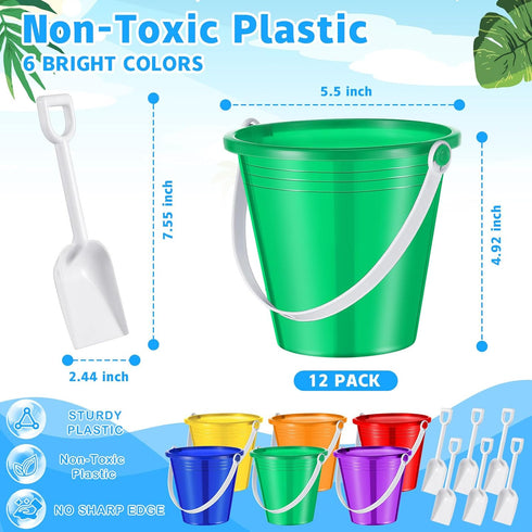 24 End of Year Student Gifts Beach Sand Toy Set with Plastic Buckets, Shovels, Gift Cards, Ribbon, and Beach Pails for