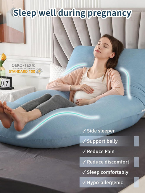 Wndy's Dream 60 inch Pregnancy Pillow with Removable Velvet Cover, Side J Type Full-Body Pillow for Back, Legs