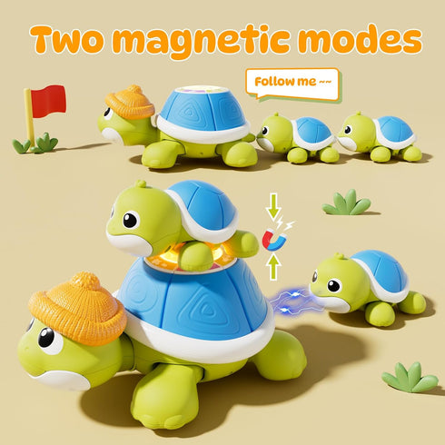 6-12 6,7,8,9-12 BLF FUN Baby Toys Months, Musical Turtle Crawling Toys with Mama and Babies, Baby Learning Toys