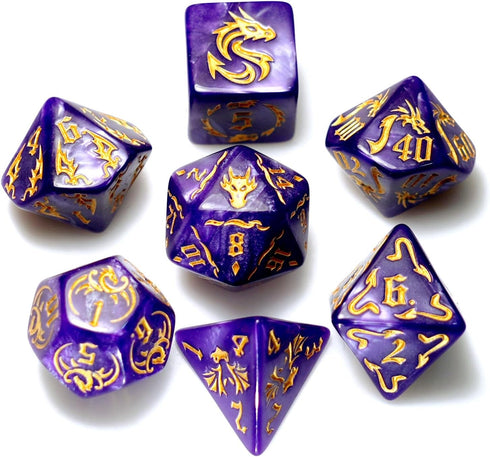 7-Die RPG Polyhedral Dice Set for Dungeon and Dragons D&D MTG, D20 D12 D10 D8 D6 D4 D% (Purple)