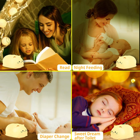 3 Tremdwoto Cat Night Light for Kids,Cute Colorful Night Light Baby Girl Squishy Night Lights Lamp Hour Timer Kitty
