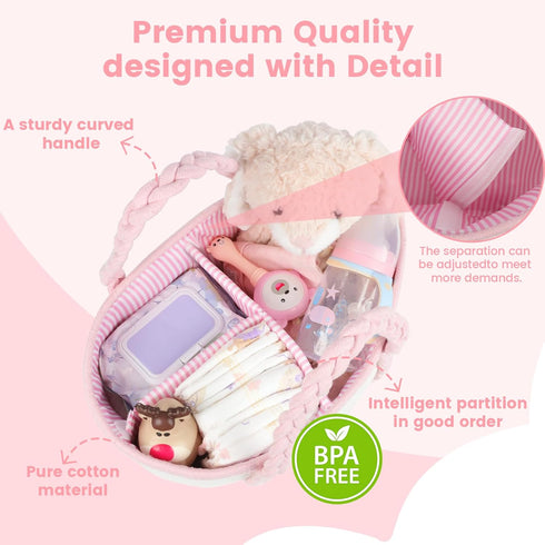 Baby Diaper Caddy, Portable Diaper Organizer for Changing Table, Car Travel Girls Shower Gifts Newborn Essentials