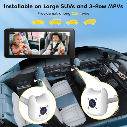 ELECROW 2 6.86" 1080P 360 Dual Baby Car Camera for Kids - Split-Screen Baby Monitor for CarSeat, Full Rotation, IR